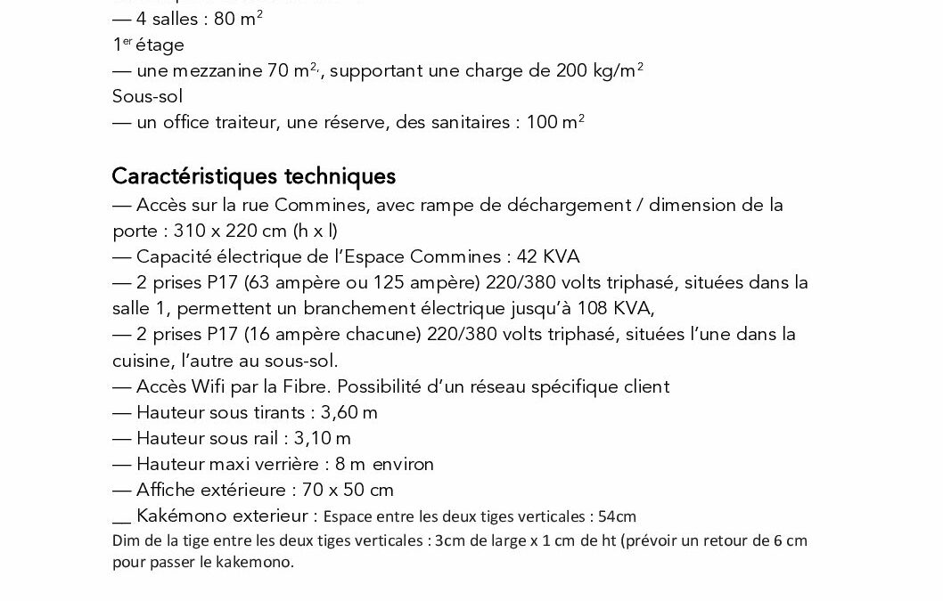 Fiche technique Espace Commines